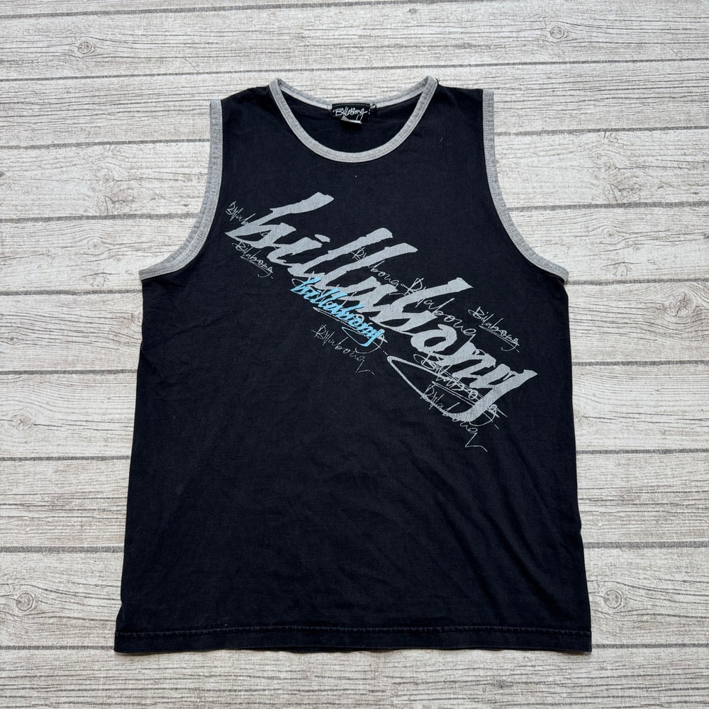 Billabong Tank Top Men's Large Black Ringer Logo Sleeveless Surfer Beach Summer